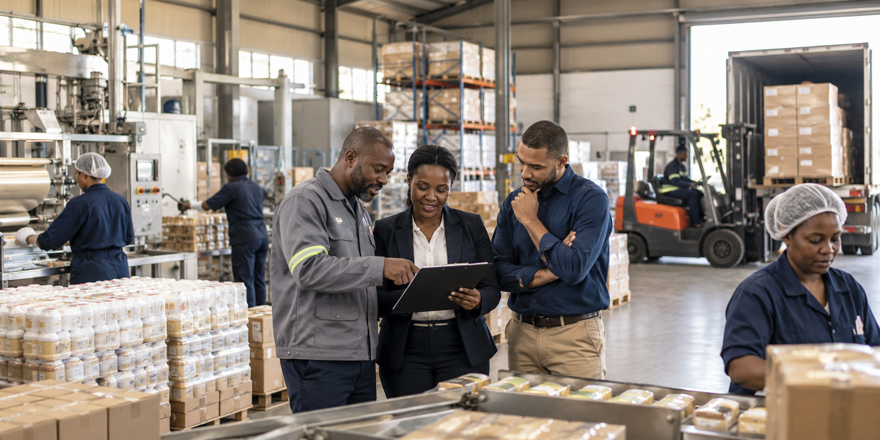 Engenheiros e empreendedores numa indústria moderna da África do Sul